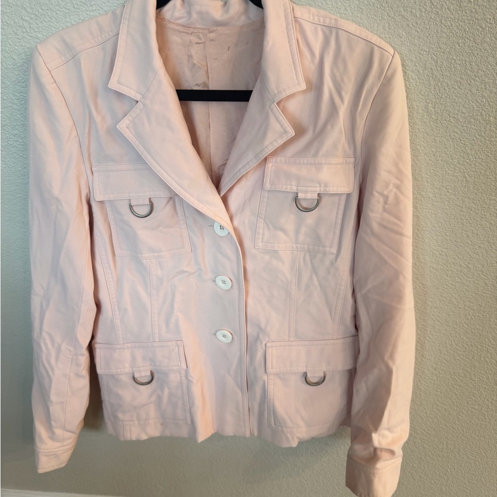 Women's Light Pink Button-Front Utility Jacket - Picture 2 of 6